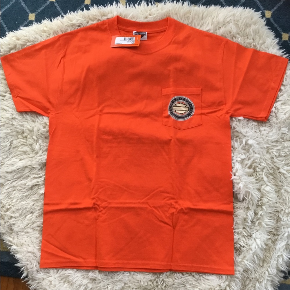 NWT ORANGE HARLEY DAVIDSON MENS SHORT SLEEVE TEE SHIRT~